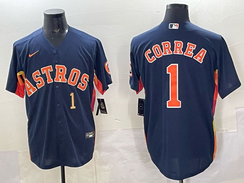 Men 2025 Houston Astros #1 Correa Blue Nike MLB Jersey 8206
